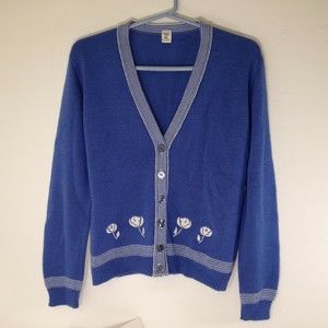 Vintage Fashion Wagon Cardigan Sweater Duluth Minnesota Trim & Rose Print Sz M